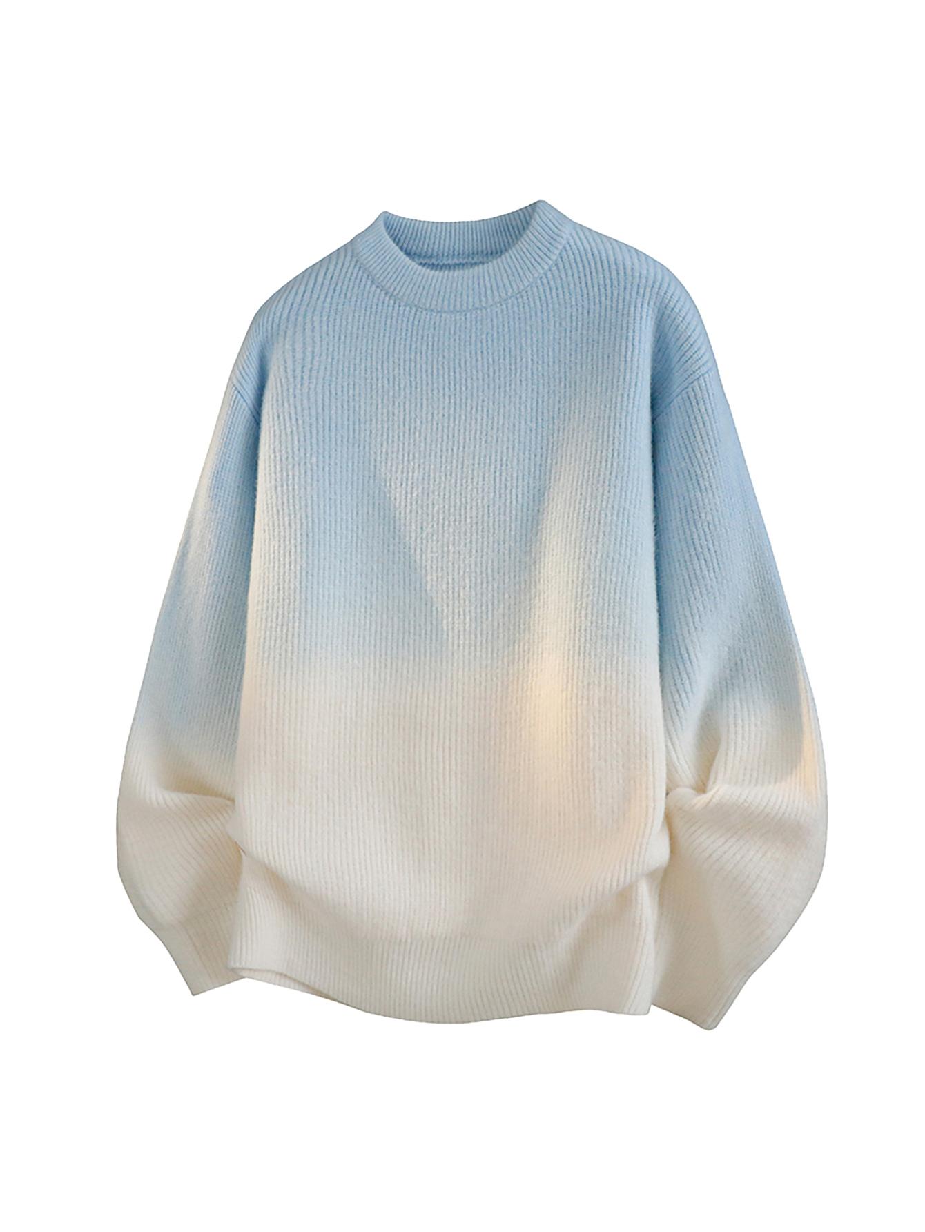 CCCMAI Gradient Crewneck Knitwear for Men Japanese Korean Style Retro High-Quality Elastic Sweater Loose Smart Casual Crewneck Sweater Menswear Pullover Tops Long Sleeve