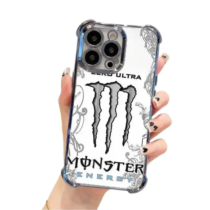 Monster Energy Zero Ultra White Phone Case for iPhone 17 16 15 14 Pro Max Plus | Cute Aesthetic Clear Corner Cushion Shockproof Protective Cover