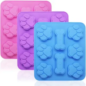3 Pack Puppy Dog Paw and Bone Silicone Molds, Non-Stick Food Grade Silicone Molds Cookie Cutters For Chocolate,Candy,Jelly,Ice Cube,Dog Treats