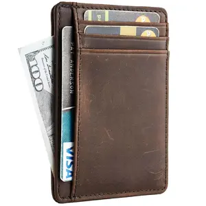 Front Pocket Minimalist Leather Slim Wallet RFID Blocking Men's Women's RFID wallet Medium Size Minimalist RFID wallet Slim leather wallets Genuine 1