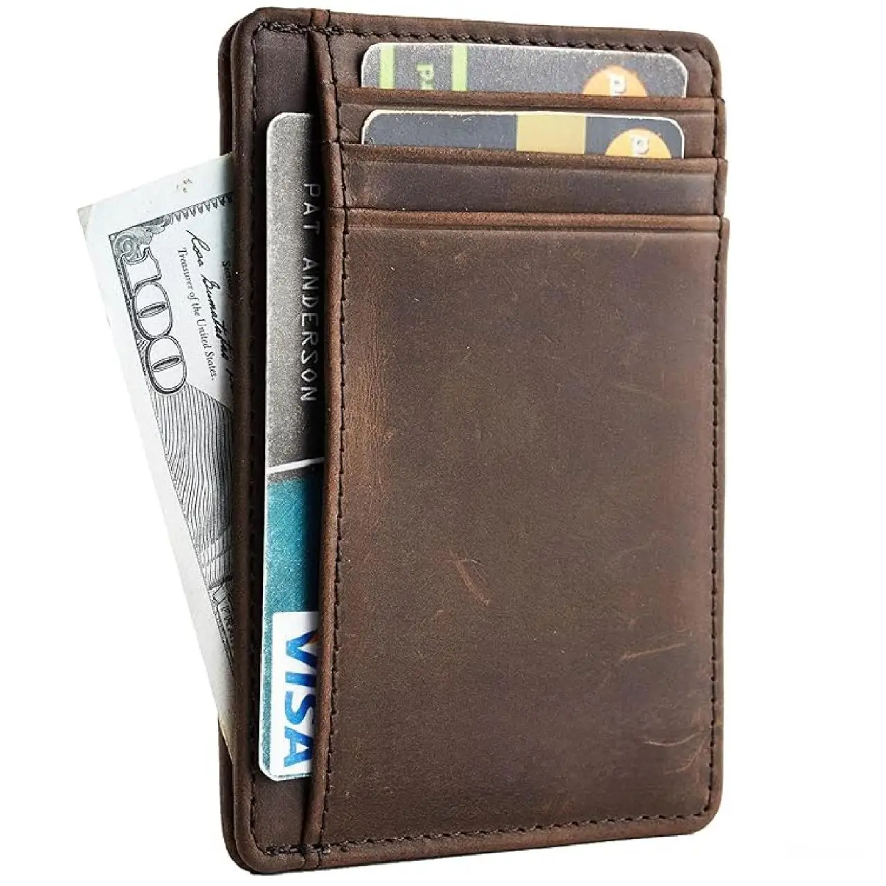 Front Pocket Minimalist Leather Slim Wallet RFID Blocking Men's Women's RFID wallet Medium Size Minimalist RFID wallet Slim leather wallets Genuine 1