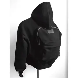 Hooded Sweatshirt with Built-in Backpack, Unisex Street Style Loose Fit Design, Thicker Fabric for Autumn and Winter, Lightweight with Pockets