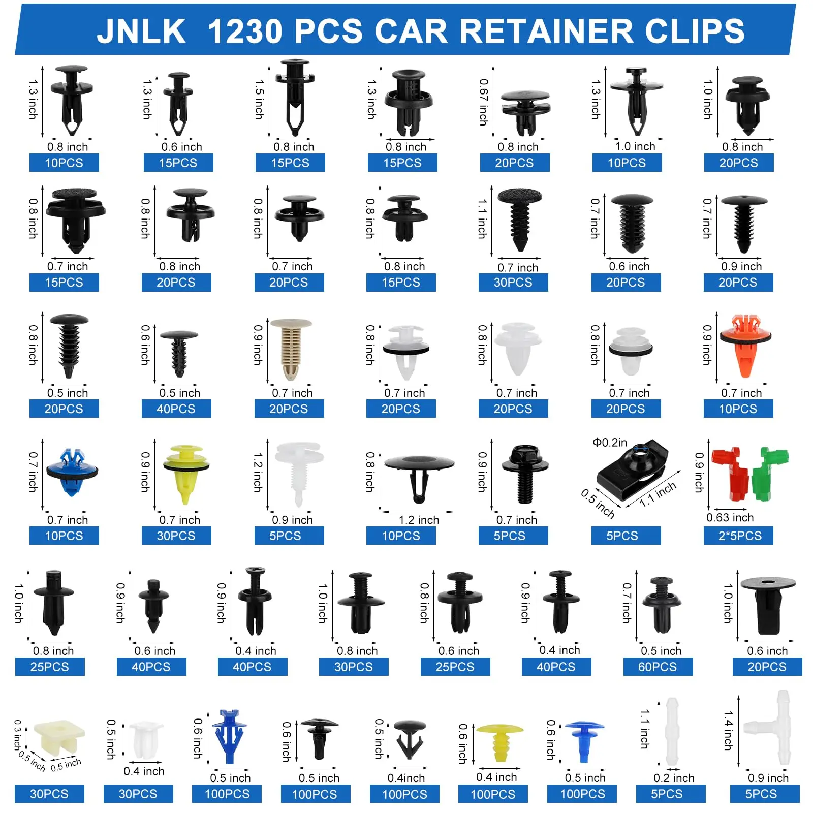 1240PCS OEM-Quality Nylon Car Retainer Clip Set (OutdoorFun) - 32 Universal Sizes, Bumper Fender Rivets, Door Panel Plastic Rivets, 10 Cable Ties, Removal Tool for Toyota, Vehicle Interior Accessory, Car Accessory Kit