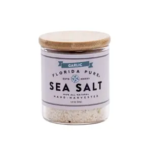 Florida Pure Sea Salt, Garlic Infused Sea Salt, Food & Cocktail Rims, 85+ Minerals, All- Natural