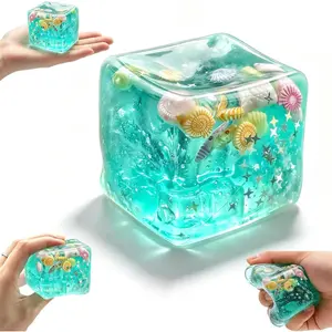 Ice Cube Squishy- Stress Cubes Slow Rising for Adults, Soft Fidget Toys with Shells, Sensory Squeeze Toy for Office Desk Anxiety Relief (Green, 1Pcs)