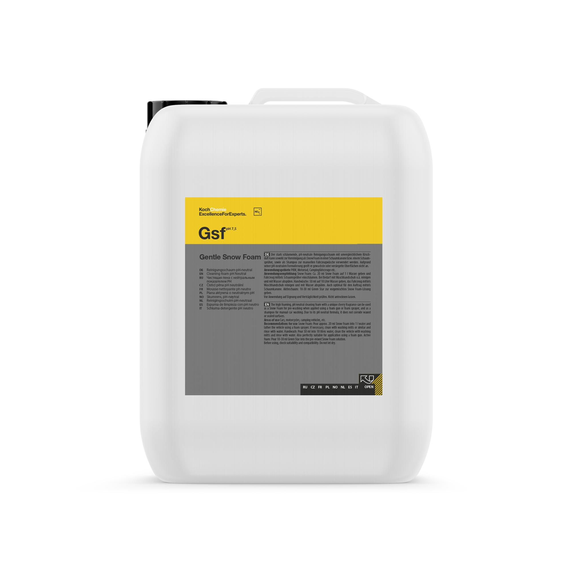 Koch Chemie Gentle Snow Foam GSF | High Dilution Efficiency for Maintenance | Coating and Wax Friendly | Dense Cling on Vertical Panels and Complex Shapes | Foam Lance or Bucket Contact | 5 Liters