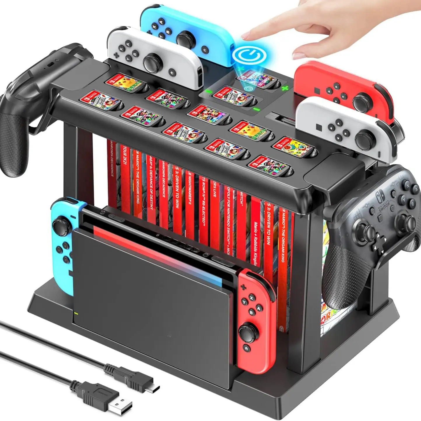 Switch Games Organizer Station with Controller Charger, Console Accessories, Charging Dock for Switch Interactive Gaming Figures & OLED Joycons, Stands for TV Dock, Stands, Gaming Items