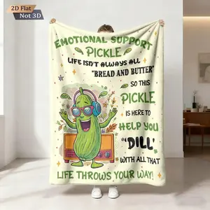 1pc Pickled Cucumber Text Theme Printed Flannel Blanket Multiple Sizes Comfortable Soft Casual Machine Washable Cover Blanket---Warm Haven Textiles