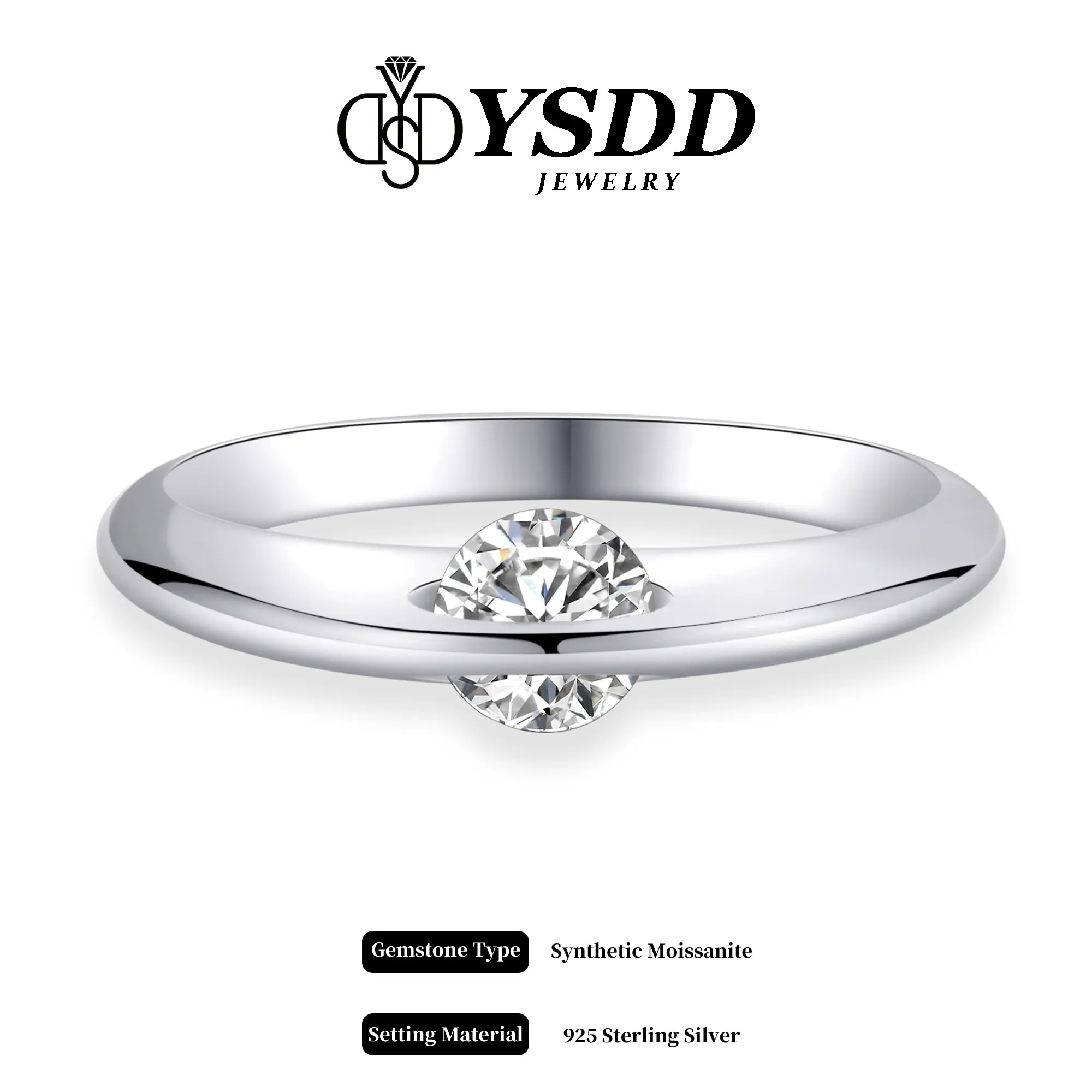 【#340 Spinning Saturn】Knife-edge Band Spin Synthetic Moissanite Rings in 925 Sterling Silver 0.5CT