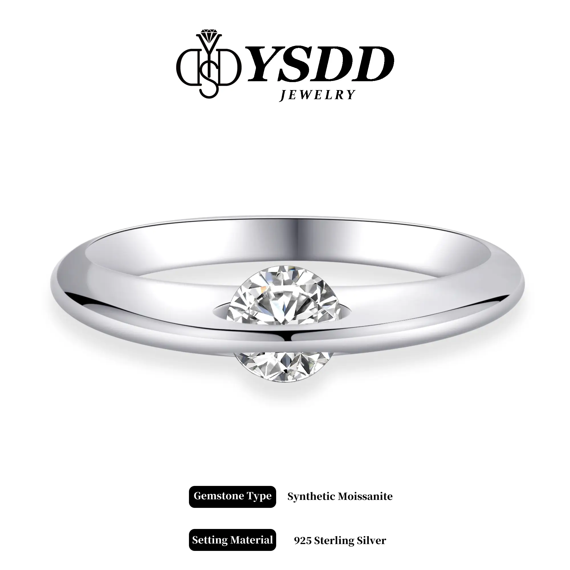 【#340 Spinning Saturn】Knife-edge Band Spin Synthetic Moissanite Rings in 925 Sterling Silver 0.5CT