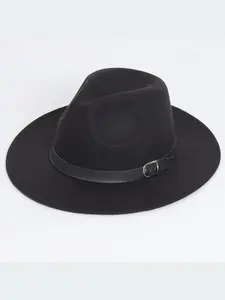 Classic Plain Felt Hat for Men and Women, Wide Brim Soft Felt Cap with Leather Buckle, Formal Party Hat for Weddings and Daily Wear, Sun Hat