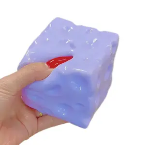 Purple Cheese Cube Squishy Toy, Slow Rising Soft Squeeze Ball, Cute Kawaii Stress Relief Fidget Toy, Fun Party Favor, Non-Toxic Decompression Toy for Kids and Adults at Birthday Parties, Classroom Events, and Group Activities