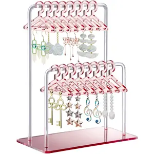 NiHome Acrylic Earring Holder with Double-Tiered Design, Cute Clothing Hangers with 48 Pairs, for Home Vanity Racks jewelry Hanging Hangable organizer