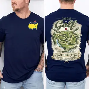Masters Golf Shirt 2026 Distressed Vintage Graphic Tee, Augusta Course Map Style Golf T-Shirt, Classic Tournament Typography Design, Timeless Golf Heritage Aesthetic, Back Print Unisex Casual Tee Gift