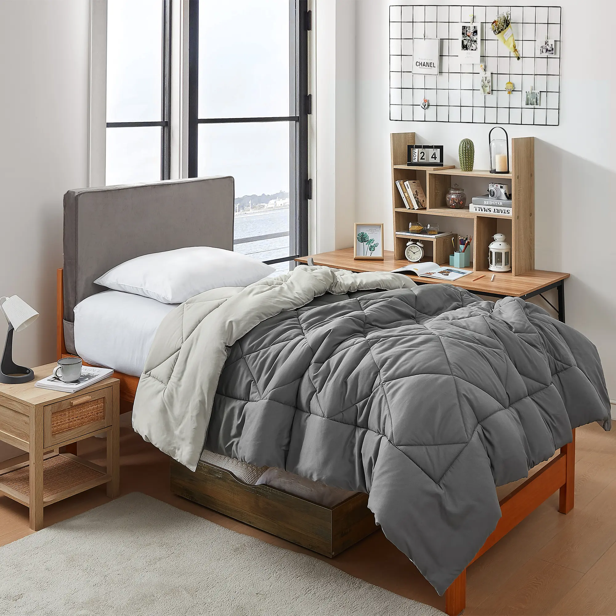 Charcoal/Stone Taupe Reversible Twin XL Comforter