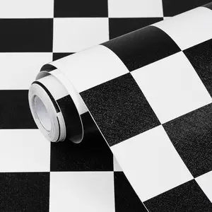 Black and White Contact Paper Mosaic Checkered Peel and Stick Wallpaper Lattice Self Adhesive Waterproof Vinyl Roll for Bathroom Kitchen Backsplash Cabinets Shelf Liners Drawers 17.3"X80" Qianglive