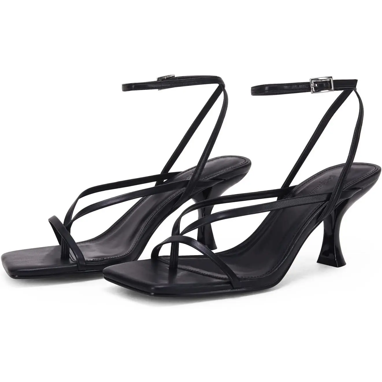 Coutgo Women's Lace Up Heeled Sandals Square Flip Flop High Heels Strappy Party Shoes