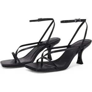Coutgo Women's Lace Up Heeled Sandals Square Flip Flop High Heels Strappy Party Shoes