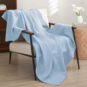 PHF 100% Cotton Throw Waffle Weave Blanket, Twin, Lightweight Washed Soft Breathable Blanket Perfect for All Seasons, Stylish Blanket, Great Blanket Layer for Couch Bed Home Decor, Gift Idea
