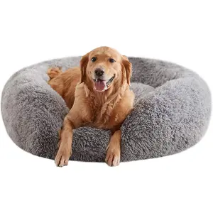 Calming  Beds for Large Dogs, Faux  Donut Cuddler  Bed, Round  Pillow, Washable  Bed for Dogs Up to 80Lbs, 36inch