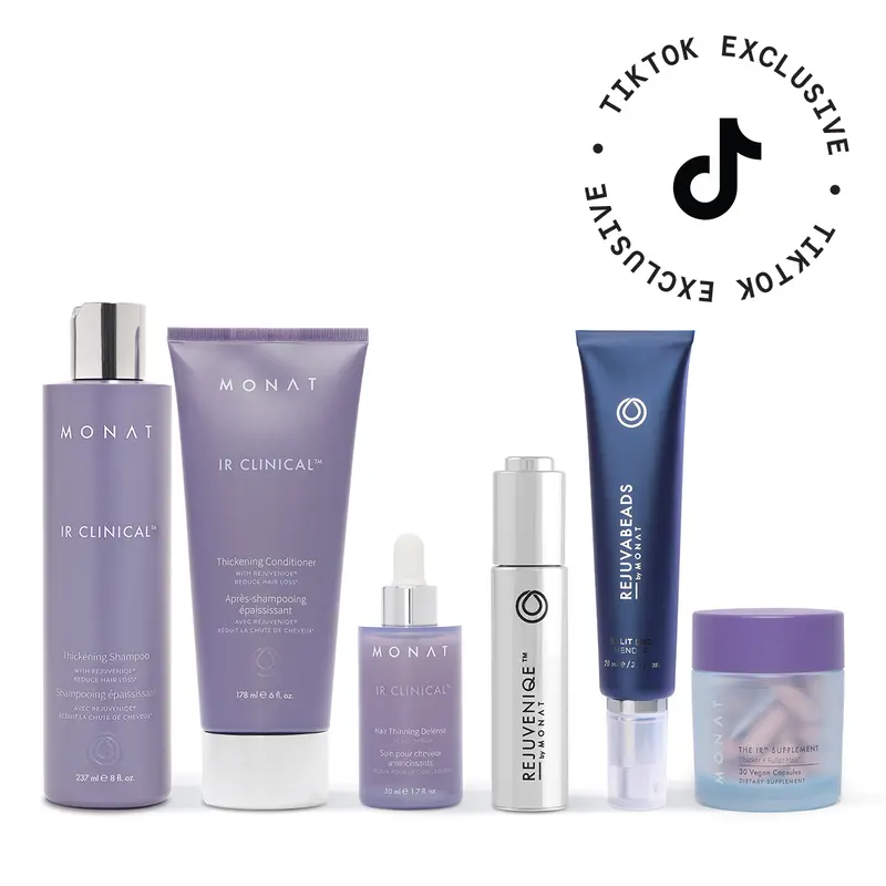 MONAT Hair Transformation Pack – IR Clinical Thickening Shampoo, Conditioner, Scalp Serum, REJUVENIQE Oil, REJUVABEADS & IR Supplement