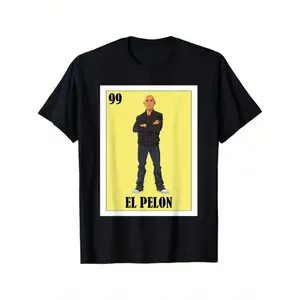 Summer t Shirts Men's Casual Cotton T-Shirt - Funny Mexican Bald Guy Design with "99 El Pelon" Graphic, Black Short Sleeve Tee for All Seasons, Machine Washable