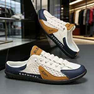 Men's Khaki Mesh Breathable Mules - Lightweight Casual Slip-On Walking Shoes for Summer Outdoors & Office. Features Quick-Dry Air Mesh & Non-Slip Sole. Perfect for Fashionable Men & Commuters seeking All-day Comfort and Easy-wear Style.