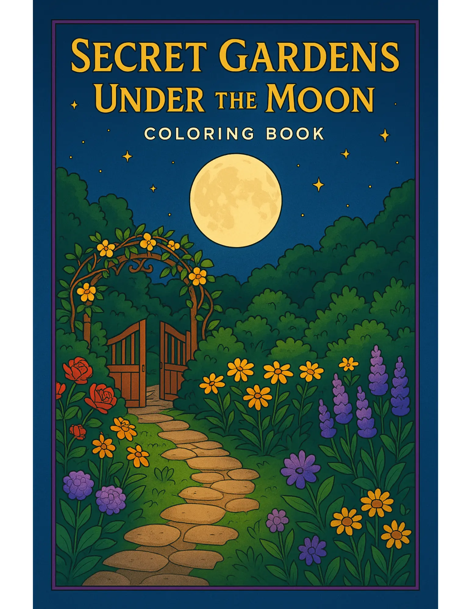 Secret Garden Under the Moon Coloring Book Sheets For Adults and Teens