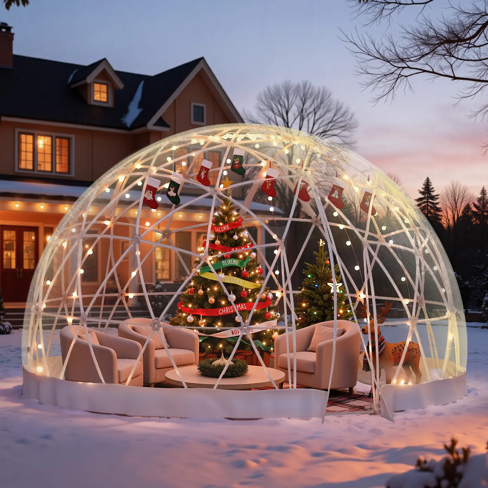 AMERLIFE Garden Igloo Dome Tent, PVC Transparent Cover, Quick Connect Plug Installation, Waterproof Outdoor Dome for Winter, Bubble Tent for Patio, Backyard, Party, Wedding