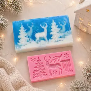 Christmas Silicone Soap Mold Deer Tree Snowflake, Holiday Soap Making Mold, DIY Melt and Pour Soap Mold, Resin Candle Wax Mold, Winter Soap Design