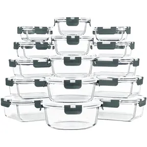 15 Pack Glass  Storage Containers with  Airtight, Glass Meal Prep Containers, Lunch Containers with  for Microwave, Oven, Freezer and Dishwasher Safe