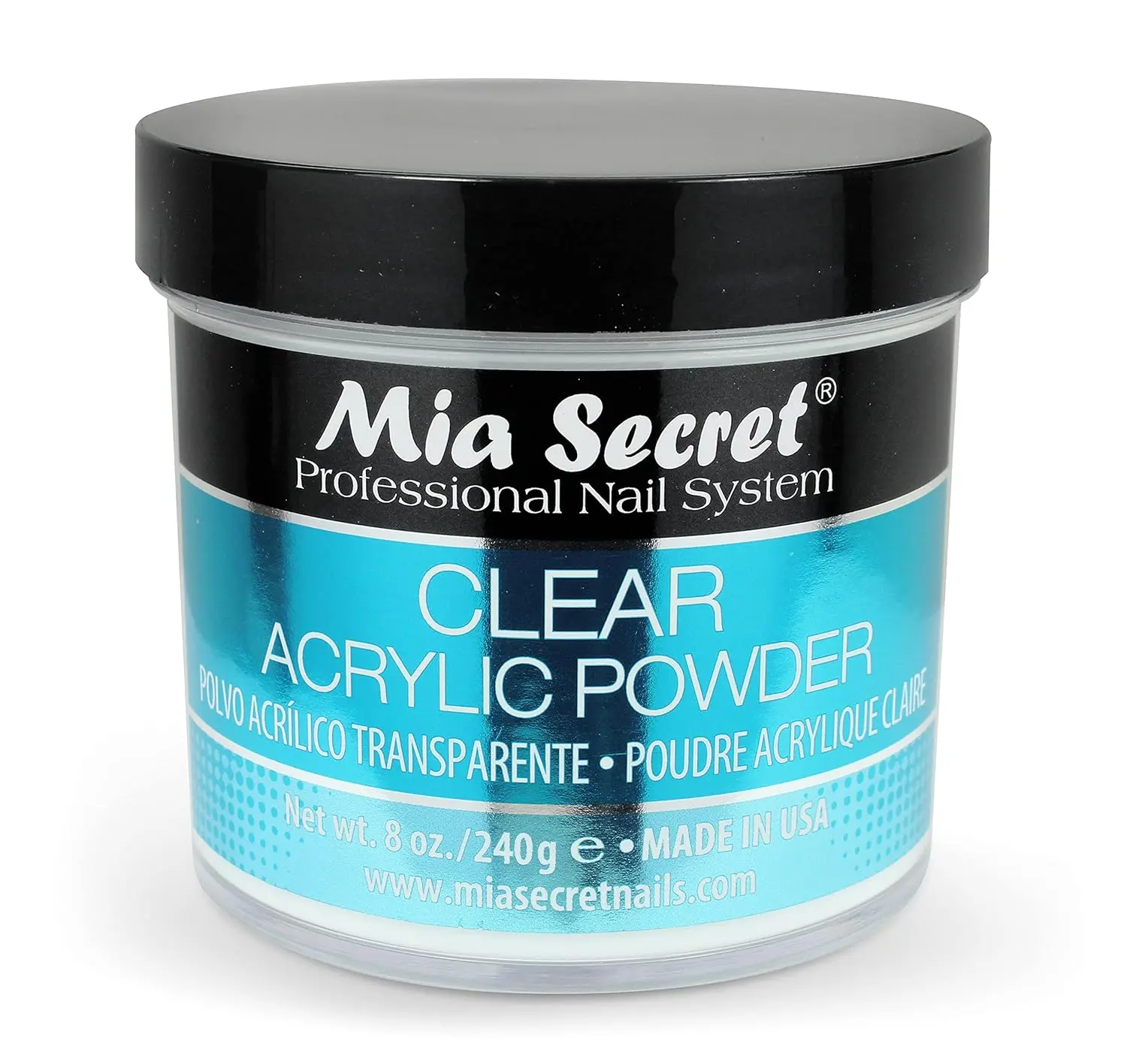 Mia Secret Professional Nail System Clear Acrylic Polymer Powder 8 Oz Transparent Acrylic Nails Made in USA, Acrylic Powder, Transparency