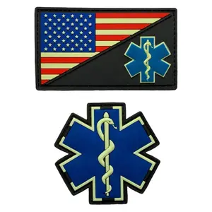 EMT USA Flag Medic EMS Paramedic Patch (2PC Bundle - 3D-PVC Rubber -Glow Dark)