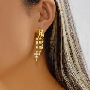 LisiZen Fashion Irregular Cross Tassel Zircon Stylish Unique Hoop Earrings Jewelry DZEH5386
