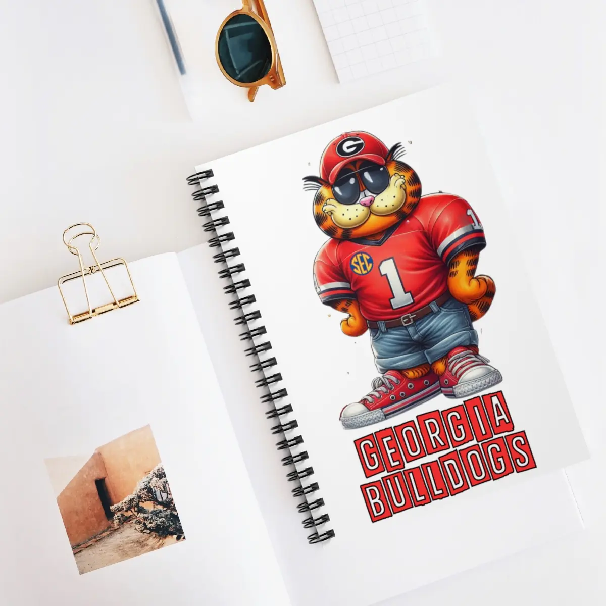 GA Bulldogs orange cat themed Spiral Notebook - Ruled Line