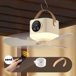 Multi-Function Lighted Ceiling Fan, Outdoor Camping, Desktop Lamp, Wall Mount Fan, Rechargeable, Remote Control, 4 Speeds, 3 Night Modes