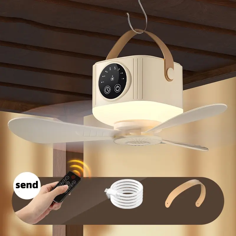 Multi-Function Lighted Ceiling Fan, Outdoor Camping, Desktop Lamp, Wall Mount Fan, Rechargeable, Remote Control, 4 Speeds, 3 Night Modes