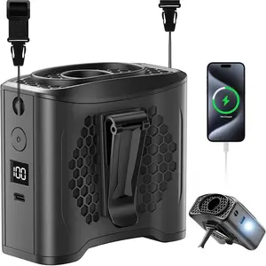 Portable  Fan Clip , 4 Speeds 13000RPM  Airflow with 10000mAh  & Mobile , Wearable Shirt Fan for  with SOS Light, LCD Display, Type-C  Charge, Outdoor Trave-Black