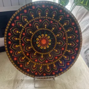 10” Mandela. Hand-painted. Fall Colors. Dot Art. Table Top. Wood. Home Decor for any room of your home.