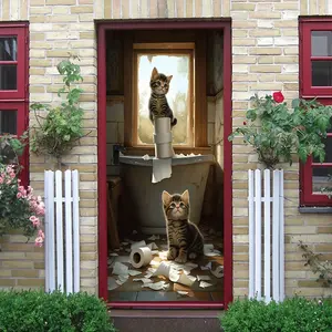 2pcs Cute Kitten Bathroom Wall Stickers Creative Cartoon Animal Decorative Stickers Self Adhesive Removable Waterproof Wall Decals for Kids Room Bathroom Home Decorative MuralsPets Stickers