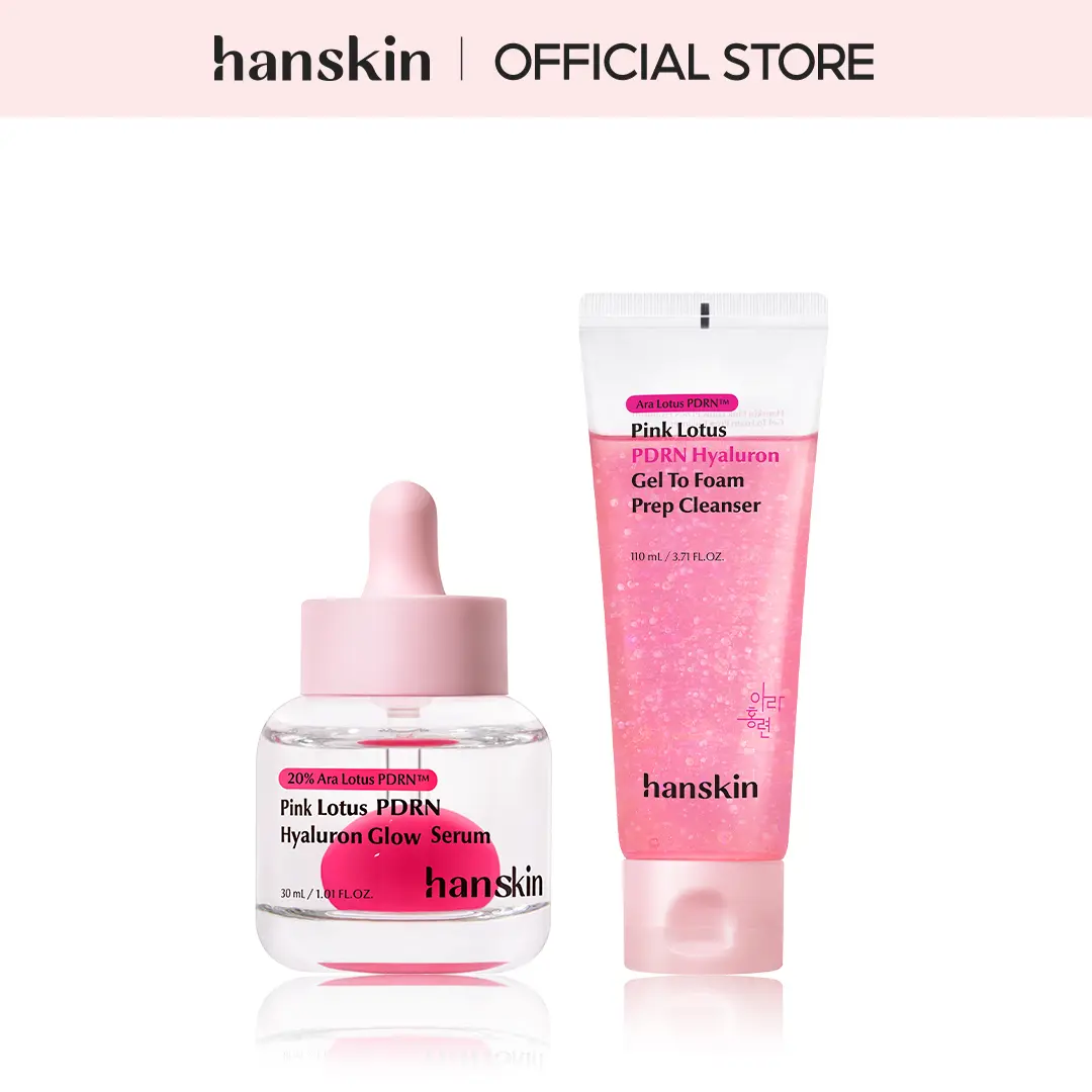 Hanskin PDRN Glow Routine Set - Lightweight Vegan Serum & Daily Gentle Cleanser with Hyaluron for Radiant Skin, Skin Cleanser Sets, Hydrating, Morning Routine, Dewy Skin