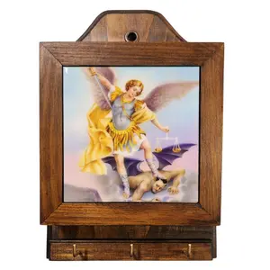 San Miguel Arcangel 10"×6"  Porta Llave Fino Key and Mail Holder Sainr Michael Archangel Made in Mexico Religious wall  Decor Para Poner el Correo Plaque