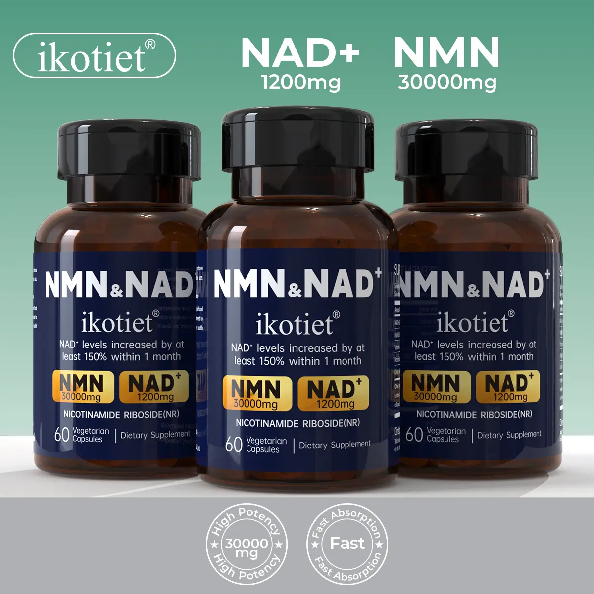 ikotiet 3-in-1 Formula | NMN + NAD+ | Daily Vitality + Cellular Health | Mental Clarity + Daily Energy | Vegetarian Capsules | 300 Capsules [150-Day Supply] | Women's Collagen Peptides — 1 Capsule Daily | 1 Full-Size Bottle + 1 Trial Pack Dietary Suppleme
