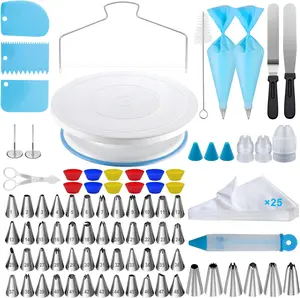 112Pcs Cake Decorating Supplies Kit with Cake Turntable, Cake Leveler, and 54 Numbered Icing Piping Tips Bakeware Disposable