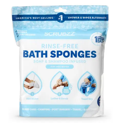 Scrubzz Rinse-Free Bathing Wipes - Soap & Shampoo Infused - Hypoallergenic & pH Balanced - Ideal for Post-Surgery, Elderly, Gym, Camping, Travel - Simply Dampen, Lather, and Dry
