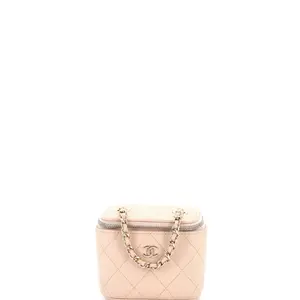 Pre-owned CHANEL Leather Toiletry Bags Classic Vanity Case with Chain Quilted Caviar Mini by Rebag