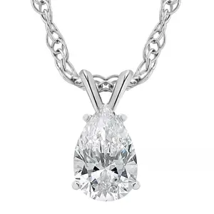 Certified 1/2Ct Pear Shape Solitaire Diamond Pendant Necklace 14k Gold