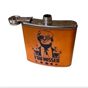 Hip Flask - Donald Trump Leather Whiskey Flask You Missed - Drinkware