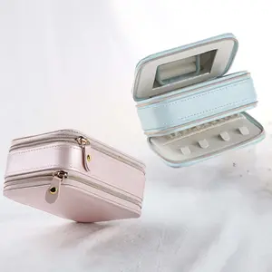 Travel-Ready Jewelry Case with Zip Closure and Mirror - Ring Divisions and Necklace & Bracelet Compartment