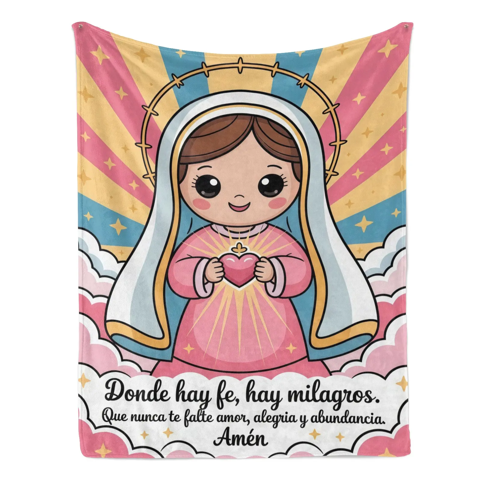 Spanish Catholic Virgin Mary Soft Cozy Flannel Blanket Cute Cartoon Religious Faith Quote Plush Throw Warm Fuzzy Bedroom Sofa Blanket Perfect Christian Gift for Women Mom Grandma for Birthday Holiday, Mother's Day Gifts, Throw Blankets